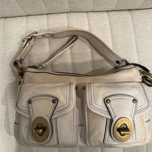 Coach Cream Shoulder Bag with Gold Accents